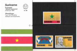 Republiek Suriname Zonnebloem Presentatiemapje PTT nr 30 Postfris Postzegelmapje Het 100-jarig bestaan van de taal Esperanto 1987