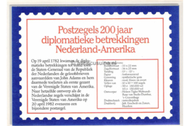 Nederland NVPH M4 (PZM4) Postfris Postzegelmapje 200 jaar betrekkingen Nederland-U.S.A. 1982