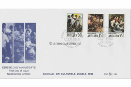 Nederlandse Antillen (SE-serie) NVPH E184 (E184S met nr. E180) Onbeschreven 1e Dag-enveloppe Sociale en Culturele Zorg 1986