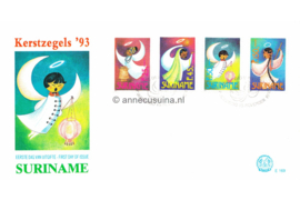 Republiek Suriname Zonnebloem E169 Onbeschreven 1e Dag-enveloppe Kerstzegels. Kerstengelen 1993