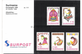 Republiek Suriname Zonnebloem Presentatiemapje PTT nr 111 Postfris Postzegelmapje Kerstzegels van de madonna met kind 1996