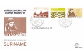 Republiek Suriname Zonnebloem E84 A en B Onbeschreven 1e Dag-enveloppe Het Werelskampioenschap schaken tussen Karpov en Kasparov in Moskou op  2 enveloppen 1984