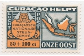 Curaçao NVPH LP68 Gestempeld (50+100 cent) Curaçao Helpt. Idem met landkaart van Ned. Indië en inschrift Curaçao helpt onze Oost. 1946