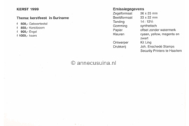 Republiek Suriname Zonnebloem Presentatiemapje PTT nr 141 Postfris Postzegelmapje Kerstzegels. Kerstmis 1999