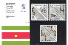 Republiek Suriname Zonnebloem Presentatiemapje PTT nr 116A en 116B Postfris Postzegelmapje Apen 1997