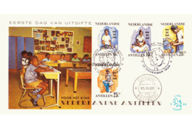 Nederlandse Antillen (Lion) NVPH E44 (E44L) Onbeschreven 1e Dag-enveloppe Kinderpostzegels. Huishouden 1966