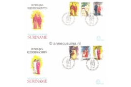 Republiek Suriname Zonnebloem E121 A en B Onbeschreven 1e Dag-enveloppe Afbeelingen van Surinaamse huwelijksklederdrachten op 2 enveloppen 1988