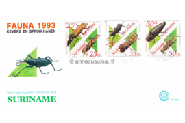 Republiek Suriname Zonnebloem E166 A en B Onbeschreven 1e Dag-enveloppe Surinaamse kevers 1993