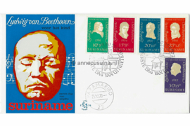 Suriname (Lion) NVPH E79 (E79L) Onbeschreven 1e Dag-enveloppe Kinderpostzegels. Ludwig von Beethoven 1970