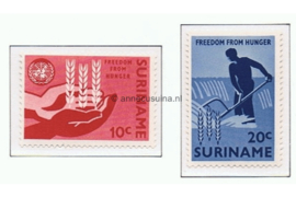 Suriname NVPH 394-395 Gestempeld Anti-hongeractie Verenigde Naties 1963
