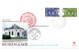 Suriname (Palmboom) NVPH E61 (E61P) Onbeschreven 1e Dag-enveloppe 300 jaar Hervormde Kerk Paramaribo 1968