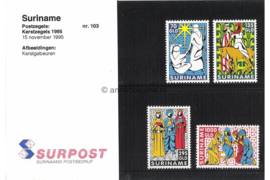 Republiek Suriname Zonnebloem Presentatiemapje PTT nr 103 Postfris Postzegelmapje Kerstzegels. Het kerstverhaal. 1995