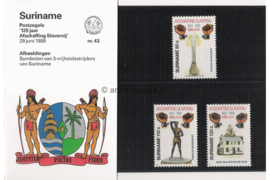 Republiek Suriname Zonnebloem Presentatiemapje PTT nr 43 Postfris Postzegelmapje 125 jaar afschaffing van de slavernij 1988