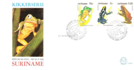 Republiek Suriname Zonnebloem E53 B Onbeschreven 1e Dag-enveloppe Luchtpostzegels Inheemse kikkers 1981