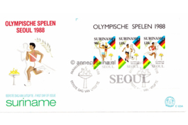 Republiek Suriname Zonnebloem E123 A Onbeschreven 1e Dag-enveloppe Blok De Olympische Zomerspelen 1988 in Seoul 1988