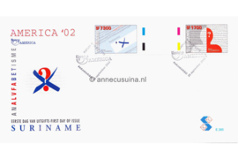 Republiek Suriname Zonnebloem E265 1170/71 BP Onbeschreven FOTOLEVERING 1e Dag-enveloppe Brugpaar met kleurstippen U.P.A.E.P. America (14e serie) met afbeeldingen van onderwijs en analfabetisme 2002