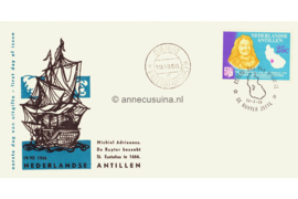 Nederlandse Antillen NVPH E42a (Uitgave met oorlogsschip blauw en zwart) Onbeschreven 1e Dag-enveloppe Michiel Adriaensz. de Ruyter op St. Eustatius 1966