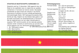 Republiek Suriname Zonnebloem Presentatiemapje PTT nr 121 (2 paartjes) Postfris Postzegelmapje De officiële ingebruikname van de Staatsolie Raffinaderij 1997