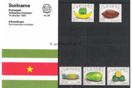 Republiek Suriname Zonnebloem Presentatiemapje PTT nr 37 Postfris Postzegelmapje Surinaamse vruchten 1987