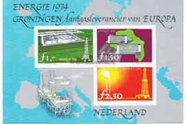 Gestempeld Zegelvel Ongetande versie f 2,50, f 1,50 en f 1,- Energie 1974 Groningen Aardgasleverancier van Europa