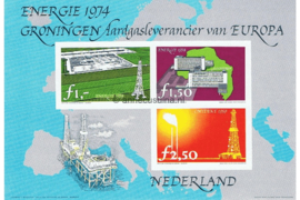 Postfris Zegelvel Ongetande versie f 2,50, f 1,50 en f 1,- Energie 1974 Groningen Aardgasleverancier van Europa