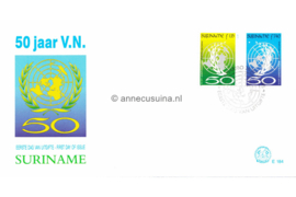 Republiek Suriname Zonnebloem E184 Onbeschreven 1e Dag-enveloppe Het 50-jarig bestaan van de Verenigde Naties 1995