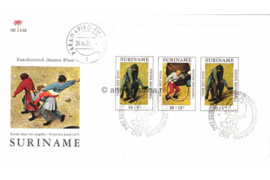 Suriname (Palmboom) NVPH E88 (E88P) Onbeschreven 1e Dag-enveloppe Blok Kinderpostzegels. Pieter Breughel 1971