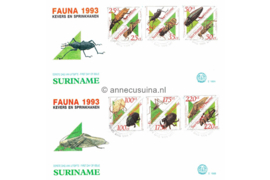 Republiek Suriname Zonnebloem E166 A en B Onbeschreven 1e Dag-enveloppe Surinaamse kevers 1993