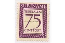NVPH P56 Gestempeld (75 cent) Cijfer en waarde in rechthoek. Inschrift Suriname 1956