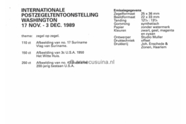 Republiek Suriname Zonnebloem Presentatiemapje PTT nr 53 XX Postfris Postzegelmapje De Internationale Postzegeltentoonstelling van 17 november t/m 3 december 1989 te Washington 1989