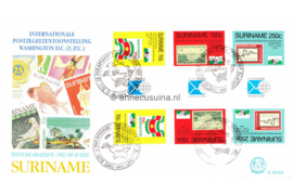 Republiek Suriname Zonnebloem E133 XX 639/41 TBBP A Onbeschreven FOTOLEVERING 1e Dag-enveloppe Tête-bêches Brugparen met tekst en afbeelding De Internationale Postzegeltentoonstelling van 17 november t/m 3 december 1989 in Washington 1989