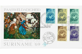 Suriname (Lion) NVPH E66 (E66L) Onbeschreven 1e Dag-enveloppe Paasweldadigheidszegels 1969