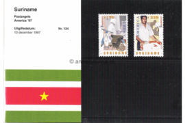 Republiek Suriname Zonnebloem Presentatiemapje PTT nr 124 (Losse zegels) Postfris Postzegelmapje U.P.A.E. America (negende serie) Afbeeldingen van een motor voor briefbezorging en van een postbesteller 1997