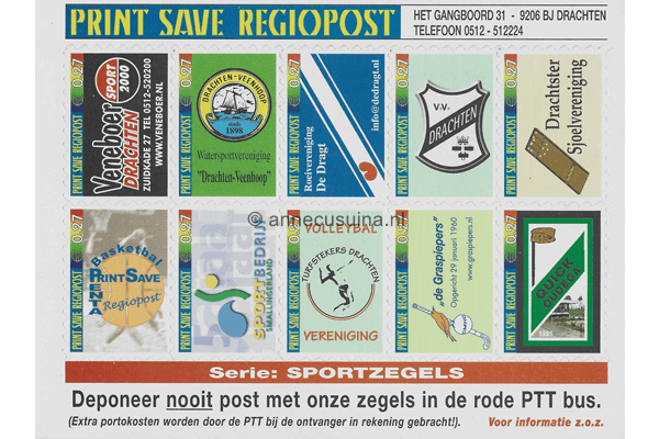 Stadspost Print Save Regiopost Drachten Postfris Velletje 10x 0,27 Zelfklevend Serie Sportzegels