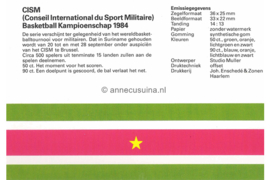 Republiek Suriname Zonnebloem Presentatiemapje PTT nr 7 Postfris Postzegelmapje De CSIM (Conseil International du Sport Militaire) Basketball Kampioenschappen 1984