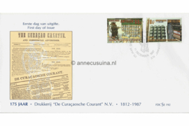 Nederlandse Antillen (SE-serie) NVPH E198 (E198S met nr. E192) Onbeschreven 1e Dag-enveloppe 175 jaar Curaçaose Courant N.V. 1987