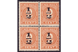 Nederlands Indië NVPH 38 Postfris (1/2 cent op 2 cent) (Blokje van vier) Hulpuitgifte, Zegels der uitgifte 1883-1890, plaatselijk overdrukt in zwart 1902