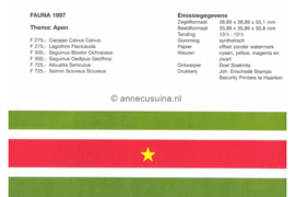 Republiek Suriname Zonnebloem Presentatiemapje PTT nr 116A en 116B Postfris Postzegelmapje Apen 1997