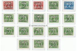 Nederland NVPH 356-373 Postfris Guilloche (Traliezegels) in donkerbruin, de 2 1/2 en 7 1/2 cent in zwart, de 12 1/2 cent in donkerblauw met als achtergrond 3 ct type vliegende duif 1927, 1940