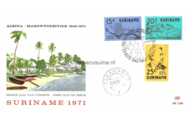 Suriname (Palmboom) NVPH E89 (E89P) Onbeschreven 1e Dag-enveloppe 125 jaar Nederzetting Albina 1971