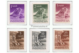 Indonesië Zonnebloem 33-38 / NVPH 383-388 Ongebruikt Gebouwen / Tempels en Woningen 1949