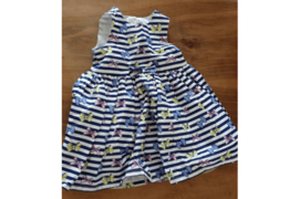 Jurkje mouwloos blauw/wit gestreept met gekleurde vlinders en petticoat voering