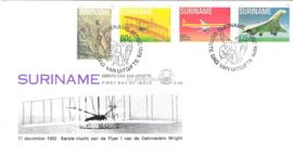 Republiek Suriname Zonnebloem E28 Onbeschreven 1e Dag-enveloppe 75 jaar gemotoriseerde luchtvaart 1978