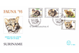 Republiek Suriname Zonnebloem E182 A en B Onbeschreven 1e Dag-enveloppe Bedreigde dieren (WWF) 1995