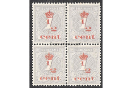 NVPH 60 Postfris (1/2 cent op 1 cent) (Blokje van vier) Hulpuitgifte. Frankeerzegels van de uitgifte 1890-1900, overdrukt in rood 1911