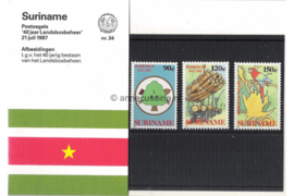 Republiek Suriname Zonnebloem Presentatiemapje PTT nr 34 Postfris Postzegelmapje Het 40-jarig bestaan van Landsbosbeheer 1987