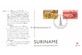 Suriname (Palmboom) NVPH E112 (E112P) Onbeschreven 1e Dag-enveloppe 100 jaar Concessiebeleid voor delfstoffen 1975