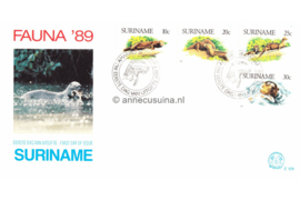 Republiek Suriname Zonnebloem E129 en E129 A Onbeschreven 1e Dag-enveloppe Surinaamse otters op 2 enveloppen  1989