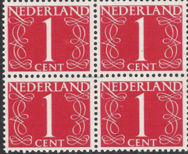 Nederland NVPH 460 Postfris (1 cent) (Blokje van vier) Cijfer van Krimpen 1948-1957