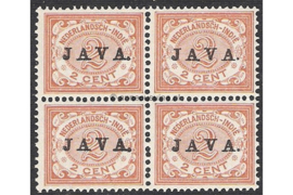 Nederlands-Indië NVPH 65 Postfris (2 cent) (Blokje van vier) Zegels der uitgiften 1902/3-1908 overdrukt met zwart met JAVA 1908